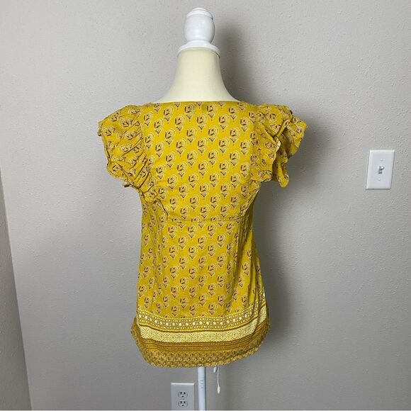 Rose + Olive Yellow Boho Short Flutter Sleeve Top W/ Tassels Women's Size Small - Picture 2 of 14